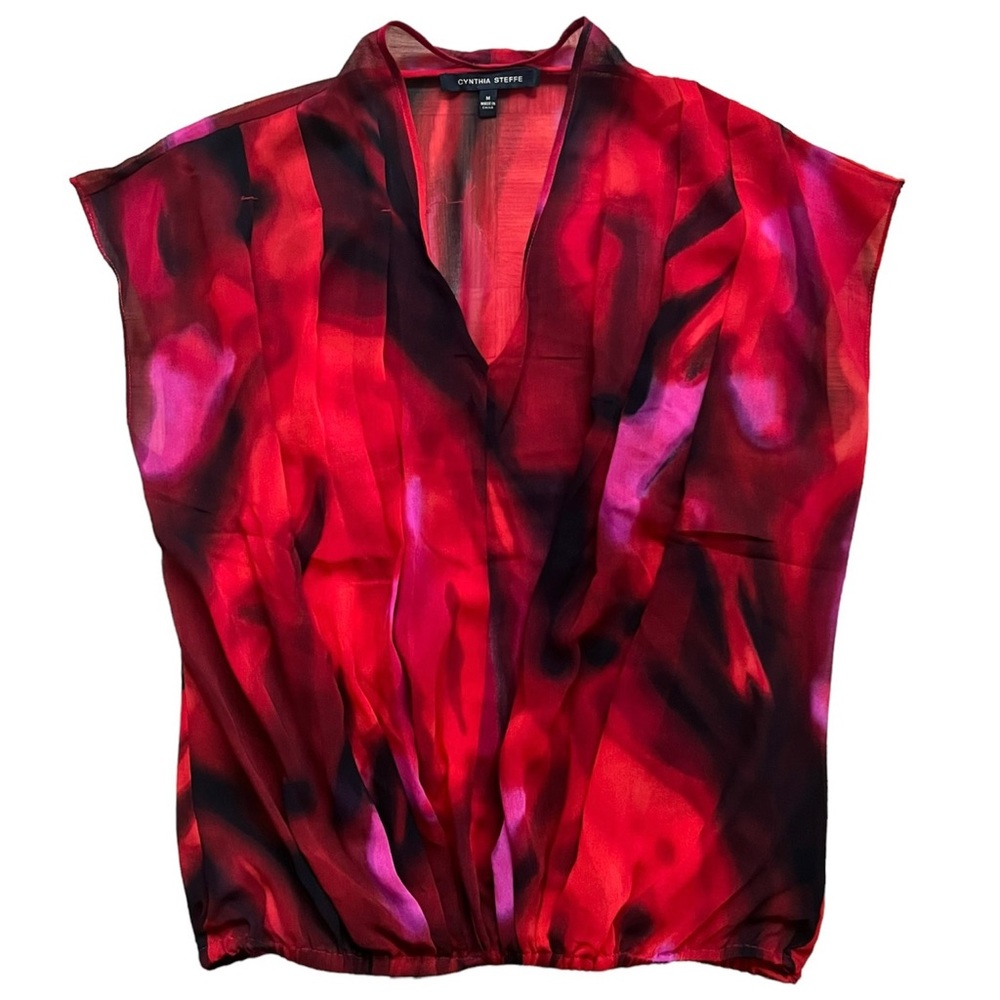 Cynthia Steffe sheer red/black/pink sleeveless top (Size M)